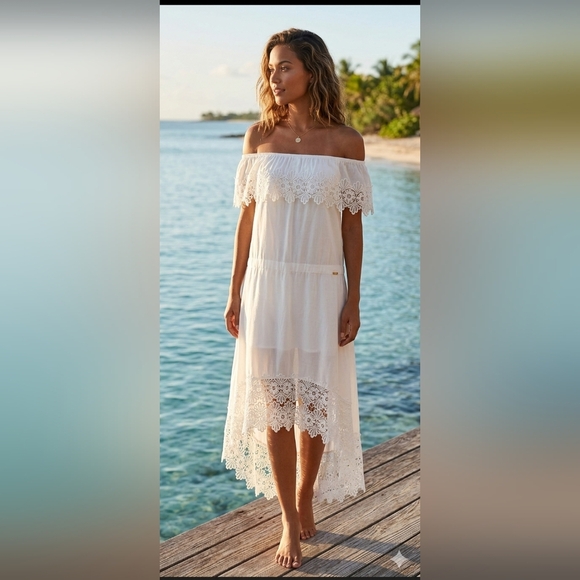 Solitaire Dresses & Skirts - Solitaire White Lace Off-Shoulder Dress